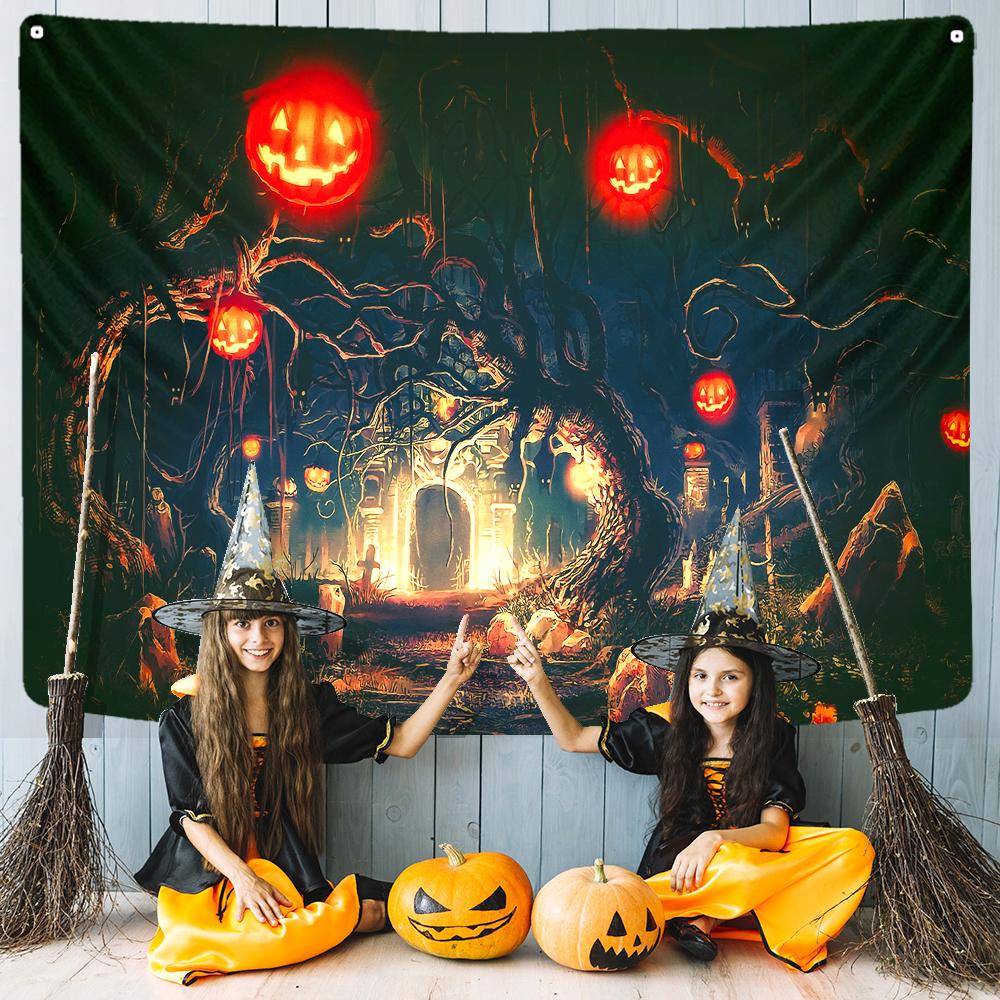 Bedroom Living Room Decor Mystic Pumpkin Haunted House Witch Aesthetics Wall Hanging Wall Decor Home Decor Halloween Tapestry