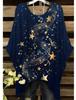 Starry Sky Music Note Women's Large Size Short-sleeved T-shirt, Irregular Hem Design, Digital Printing Four Seasons T-shirt