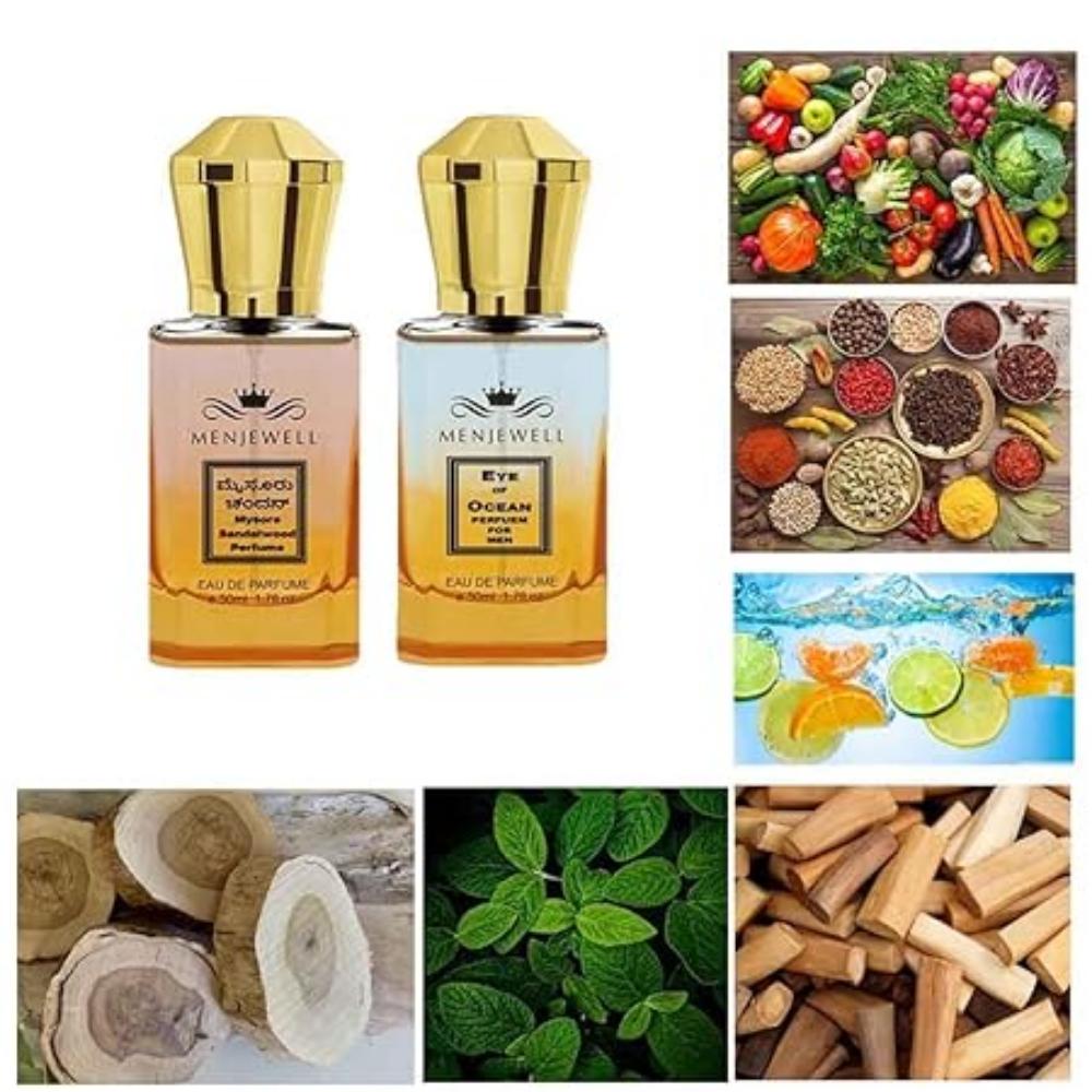 Комбинированная парфюмированная вода Menjewell Mysore Sandalwood и Eye Of Ocean | Ароматизатор-спрей для мужчин| Подарок для него| Парфюмерное сочетание (50 мл*2) 100 мл