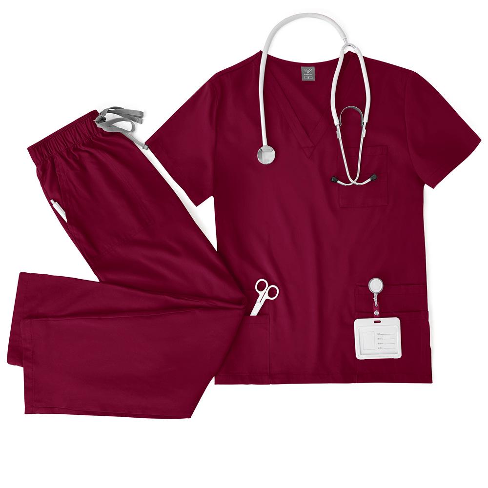 Meoexin V-Neck Nurse Uniform Set: Casual, Thin, Quick-Drying Scrub Suit with Double Pockets.