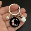 A-Z Letters Elegant Imitation Pearl Key Chain Charm Enamel 26 Letters Key Ring