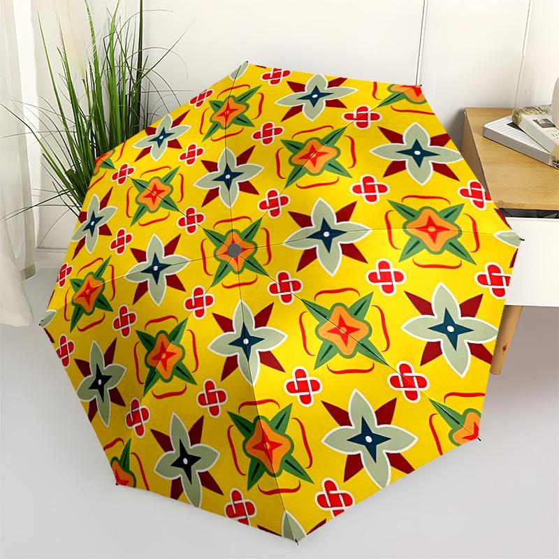 1pc Geometric Design Automatic Folding Umbrella - Portable Collapsible Design, 8-Rib Iron Frame, Durable Fabric yy251125041
