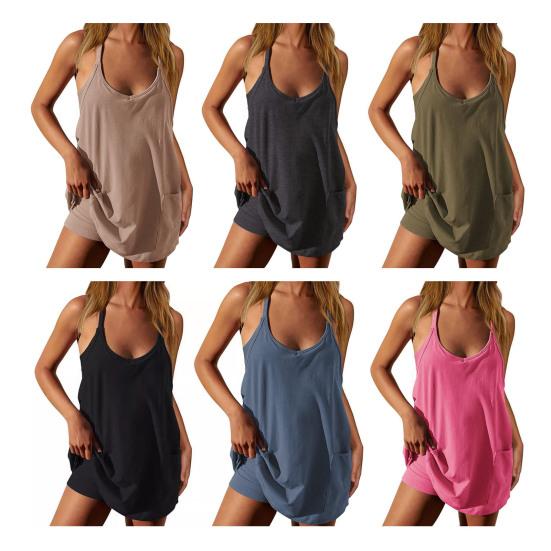 Женское спортивное платье на тонких бретельках без рукавов с круглым вырезом, мини-комбинезон-платье со встроенными шортами, летняя одежда для тенниса, тренировок, активного отдыха, пляжного отдыха
