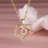 Trendy Love Heart Flower 26 Letters A-Z Pendant Necklace Vintage Gold Color Chains Necklaces For Women Wedding Jewelry Girl Gift