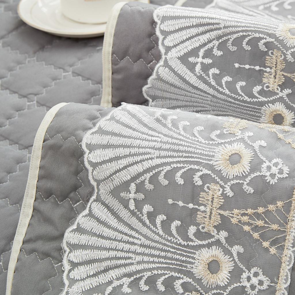 Plaid Lace Decorated Non-slip Sofa Cover Protector Chaise Four Season Universal Stretch Corner Sofa Cushion Towel 1/2/3/4-seater