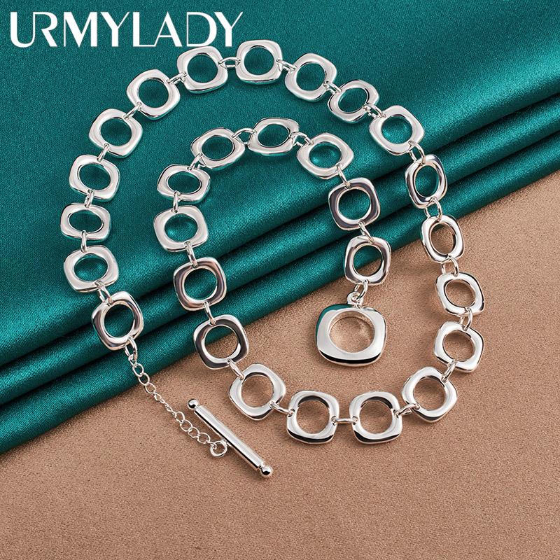 Квадратное кольцо из стерлингового серебра 925 пробы, 20-дюймовое ожерелье для женщин, модные очаровательные ювелирные изделия MN239