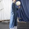 Johnature Women Bat Sleeve Linen Chinese Style Dress Print Floral Stand Button Cheongsam Autumn Loose A-Line Dresses