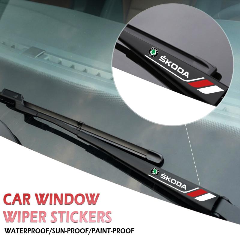 dclaq2 2pcs Car Crystal emblem Decals Car Window Wiper Stickers For Skoda Octavia a5 a4 Fabia Superb Rapid Mk3 Yeti Kodiaq