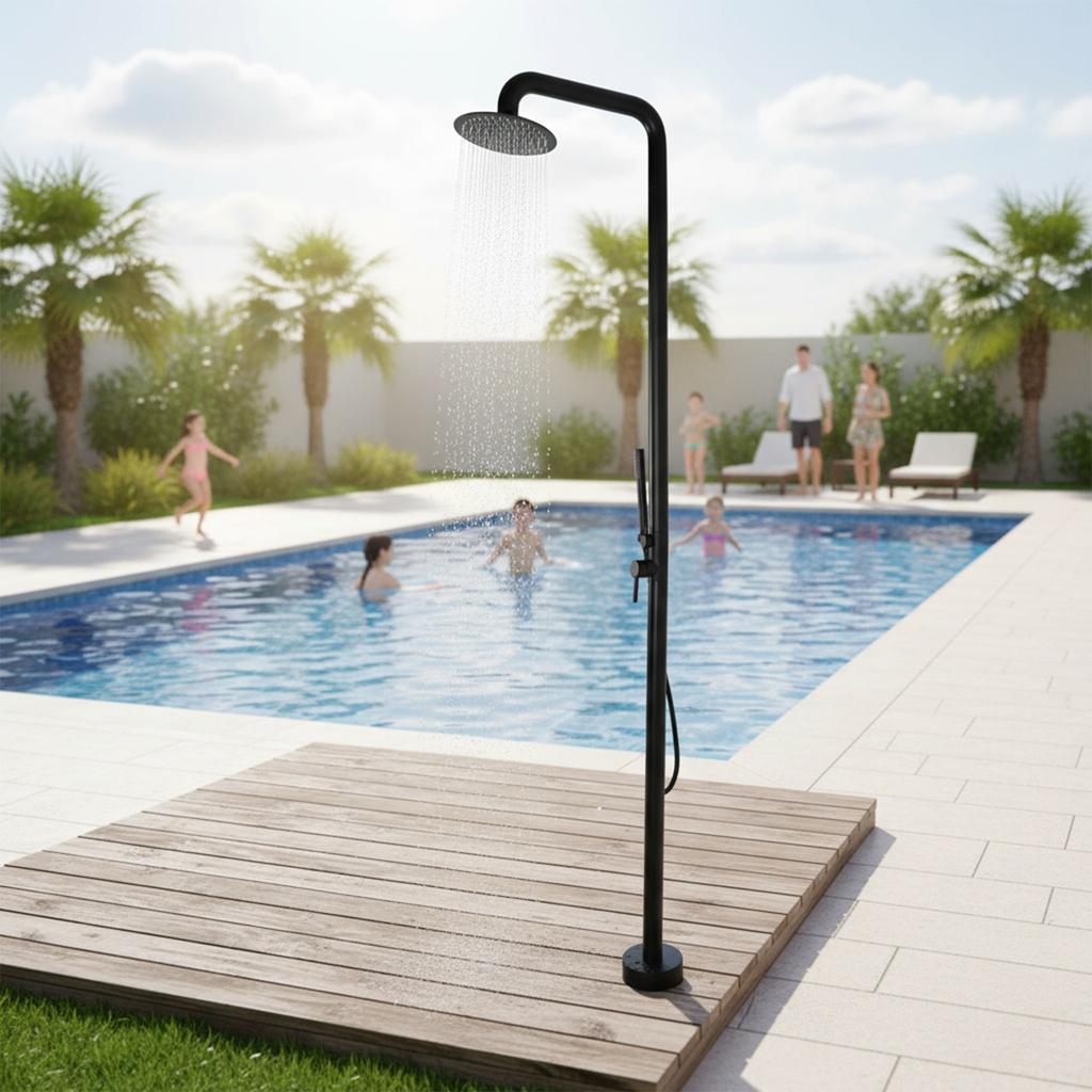 2-Function Freestanding Outdoor Shower Floor Mounted Stainless Steel Beach Shower with Showerhead for Yard Beach Poolside Garden