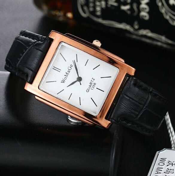 Women WOMAGE Classic Square Shape Figure PU Watchband Wristwatch Quartz Watch Women Watches Relogio Feminino Montre Femme Hv5n