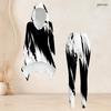 Women Plus Size Two Piece Set Black White Geometric Printed Hooded Long Sleeve High Low Top Fitted Pants