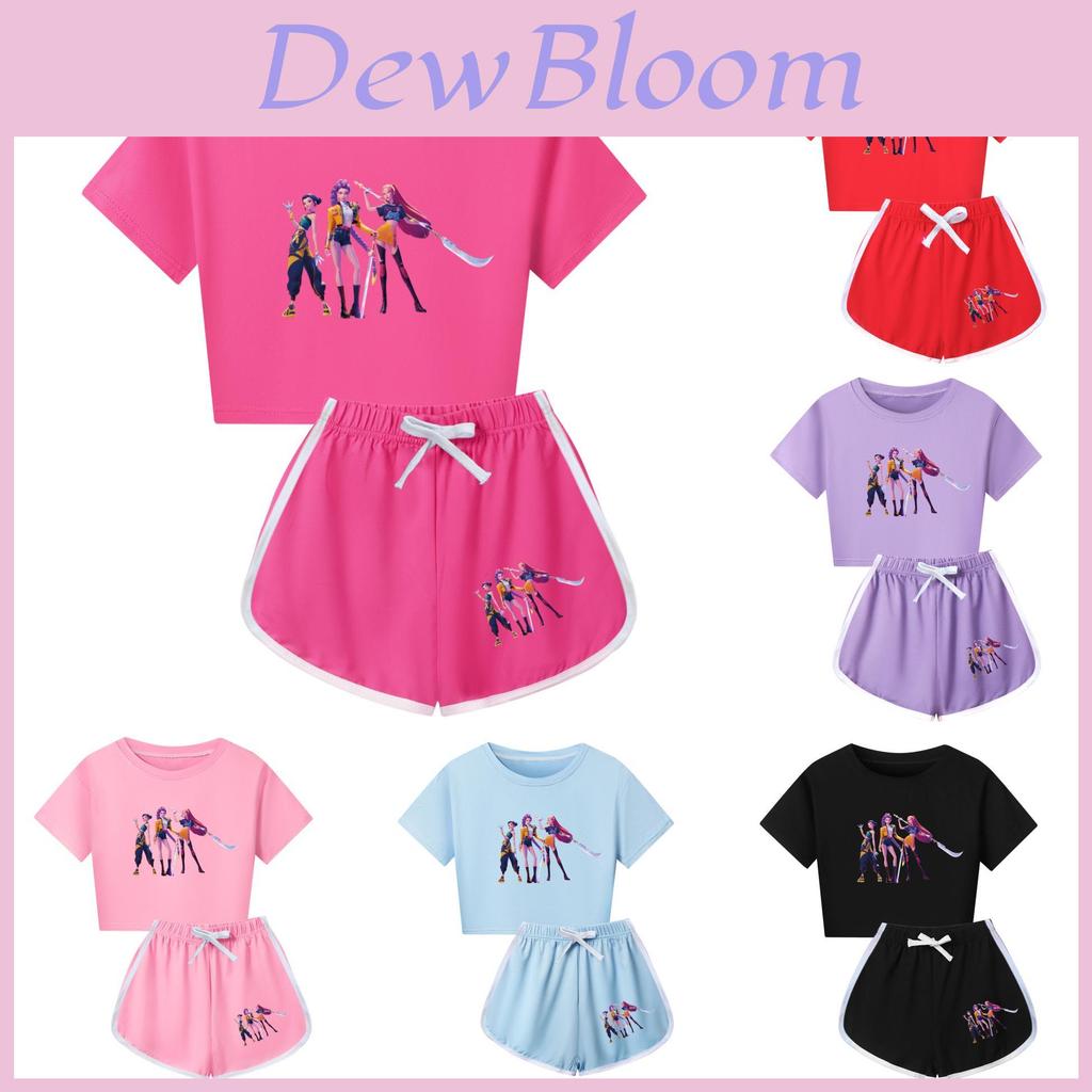 Kpop Demon Hunters Print Child Short Sleeve Shorts Pajama Set With Polyester Cotton Blend For Family Sleepwear
