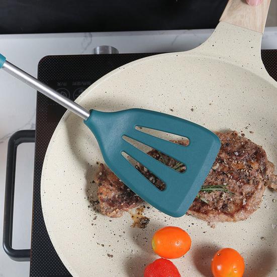 1 Set Anti-scald Cooking Utensils Non-stick Handle Silicone Cooking Spatula Spoon Set Cooking