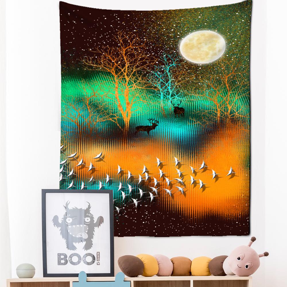 Неоновая картина, гобелен, настенный подвесной богемный стиль, Лось, кои, психоделическое колдовство, домашний декор для гостиной