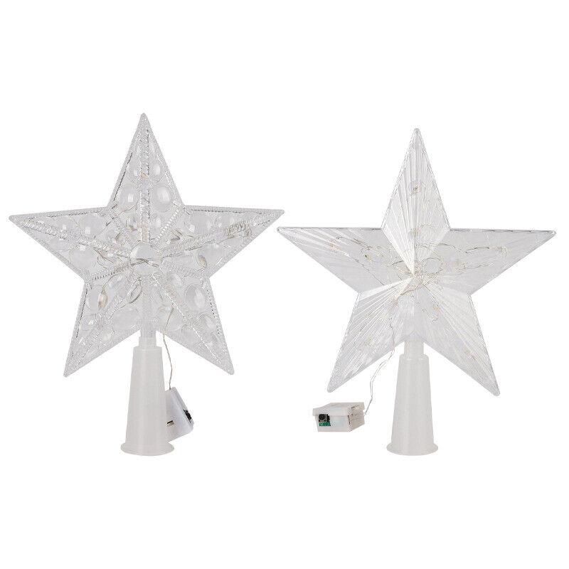 Glitter Star Christmas Tree Topper with LED Light Decor Xmas Tree Top Ornament