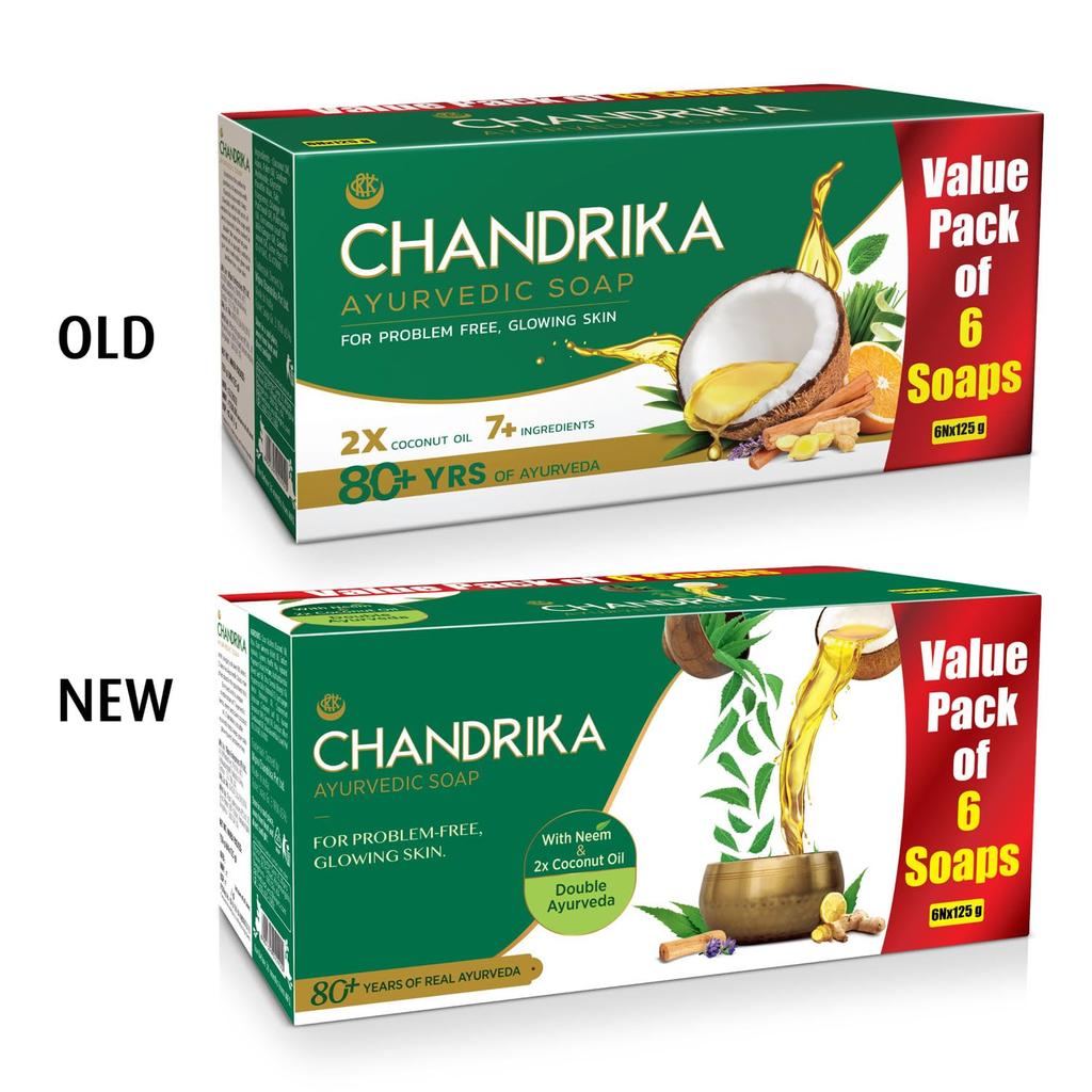 Chandrika Ayurvedic Classic Handmade Soap For Naturally Radiant Skin | Herbal Bath Bar With Coconut & Sandalwood Oils | (125g X 6N) Pack of 1