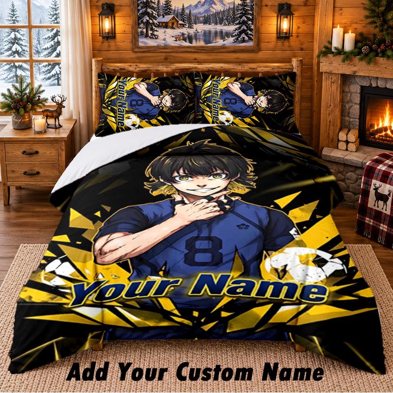 Blue Lock Custom Name 3Pcs Bedding Set 1 Bed Sheet 2 Pillowcases Bedroom Home Decor
