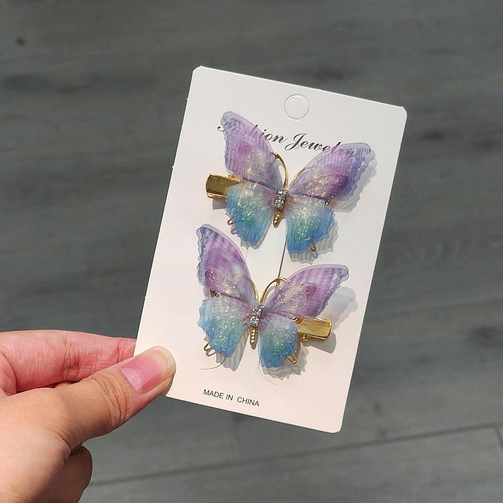 Градиентная заколка-бабочка для детей - симпатичная заколка-уточка из сетки и сплава, идеально подходит для стилей ханьфу и феи