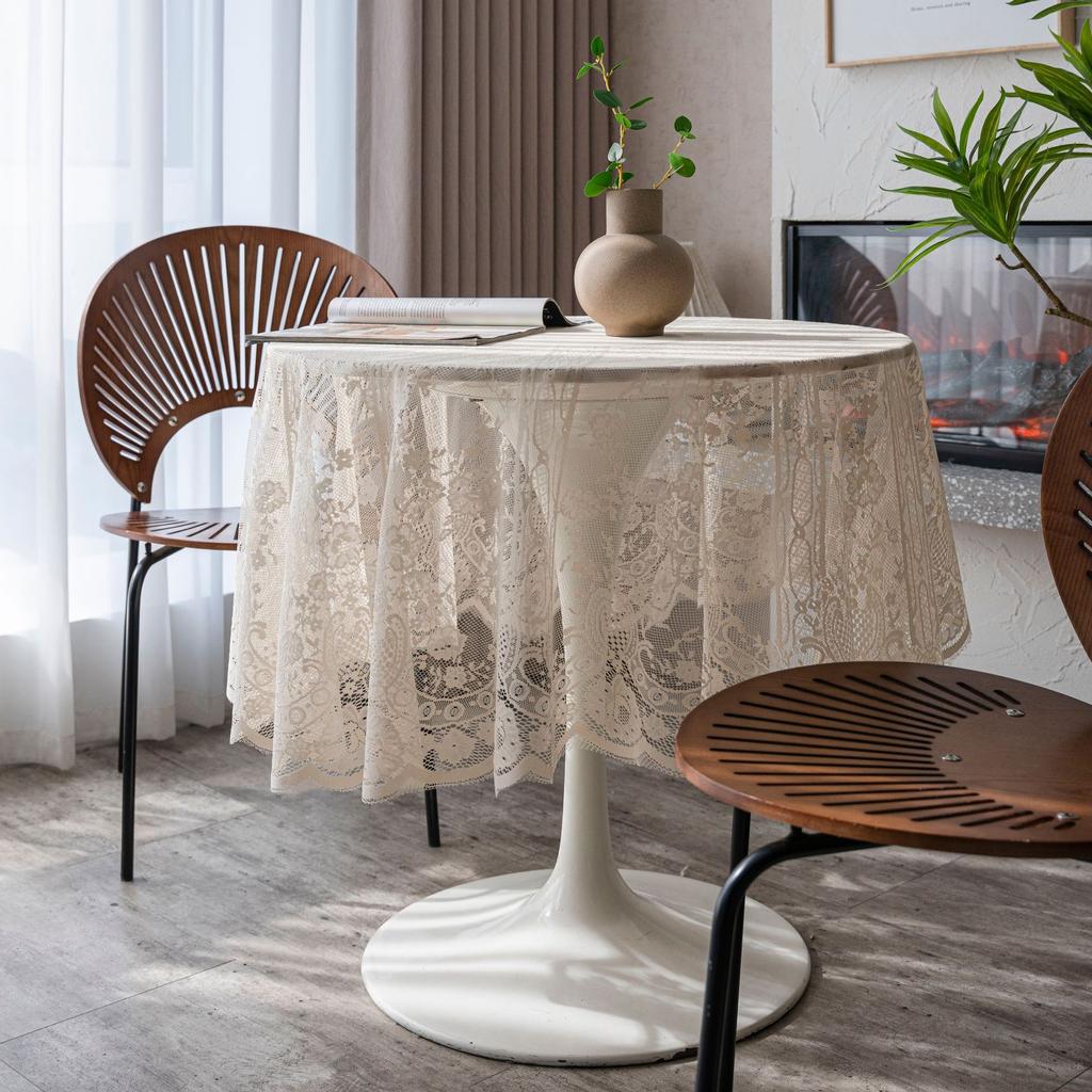 Cloth Daddy Ins Style Beige Lace Table Cloth Hollow Round Western Food Cafe Party Tablecloth Tablecloth