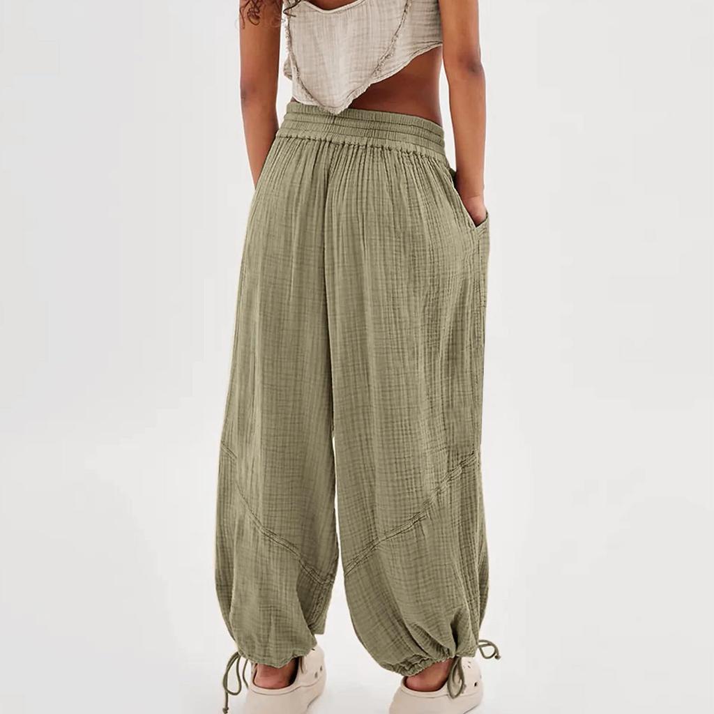 Женские модные свободные однотонные повседневные брюки с эластичной резинкой на талии и карманами