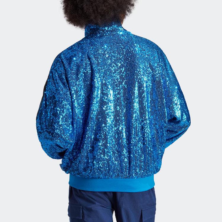 Adidas Originals Trefoil Blue Version Series Logo Stripe Sequin Zip-Up Jacket Men Outerwear Bird-Feather-Blue IA2463