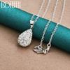 925 Sterling Silver Oval Droplet Pendant Necklace Wedding Fashion Jewelry