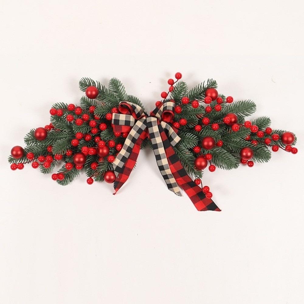 New 70cm Christmas Wreaths Artificial Hanging Door Swag Plaid BowKnot Red Berries Xmas Garlands Home Decor
