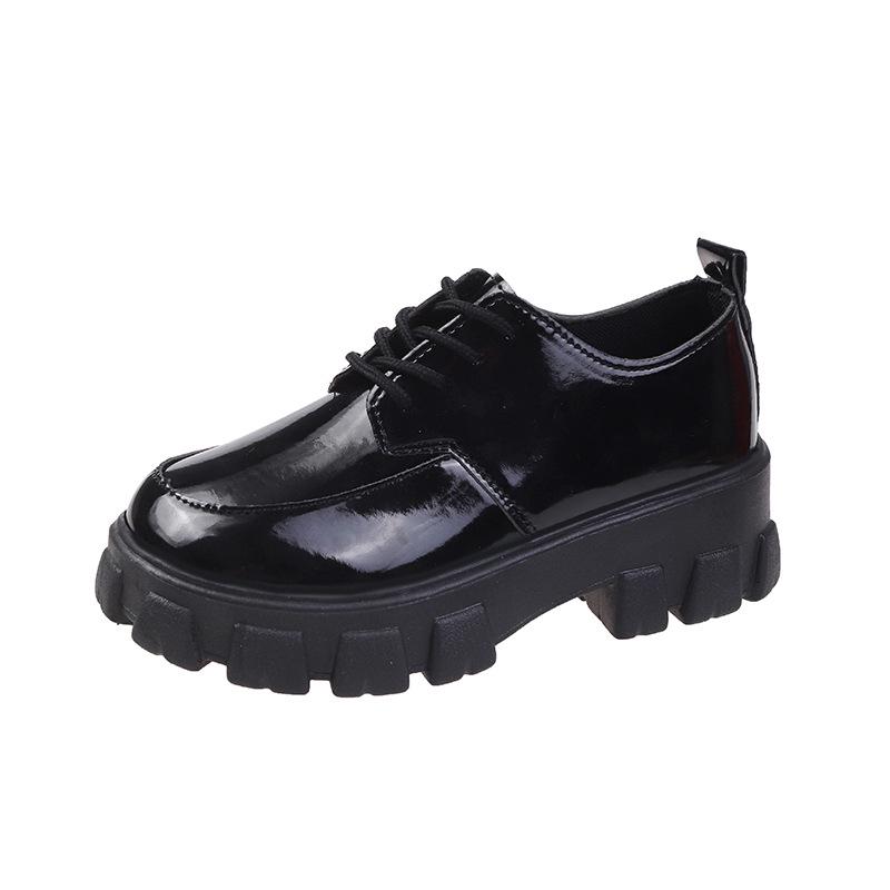 2023 Spring/Summer Women's British Style Platform Leather Loafers: Round Toe, Thick Sole, Lace-up, Casual JK