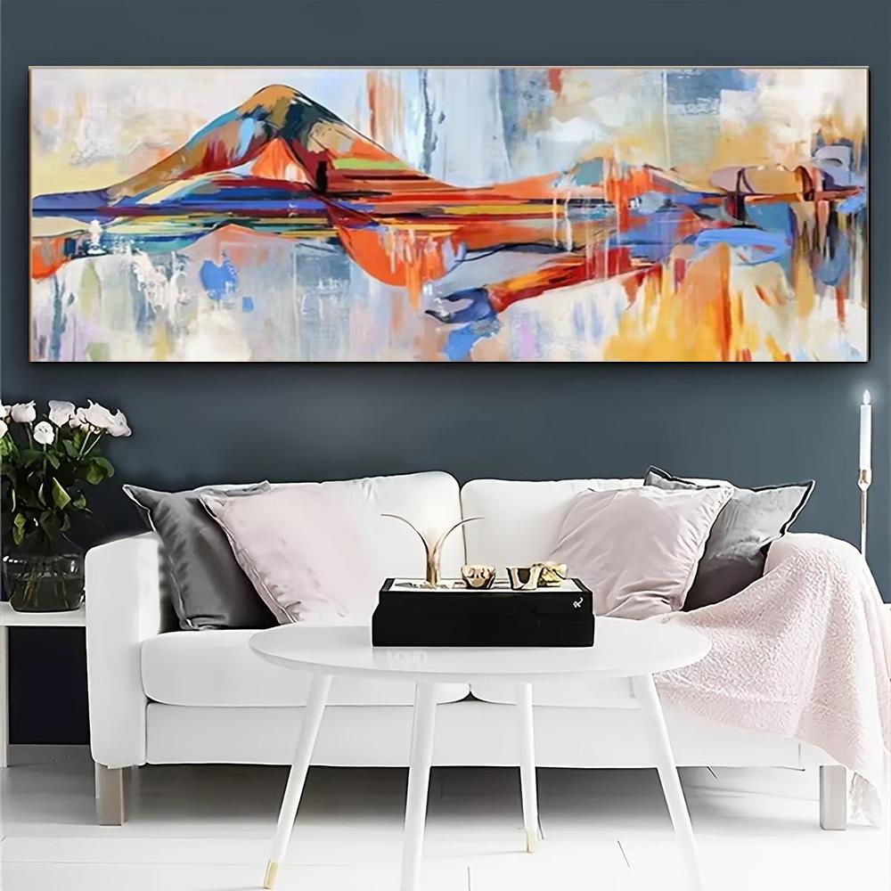 1pc Abstract Mountain Landscape Canvas Print, Frameless Modern Wall Art, Colorful Texture Painting, Mi