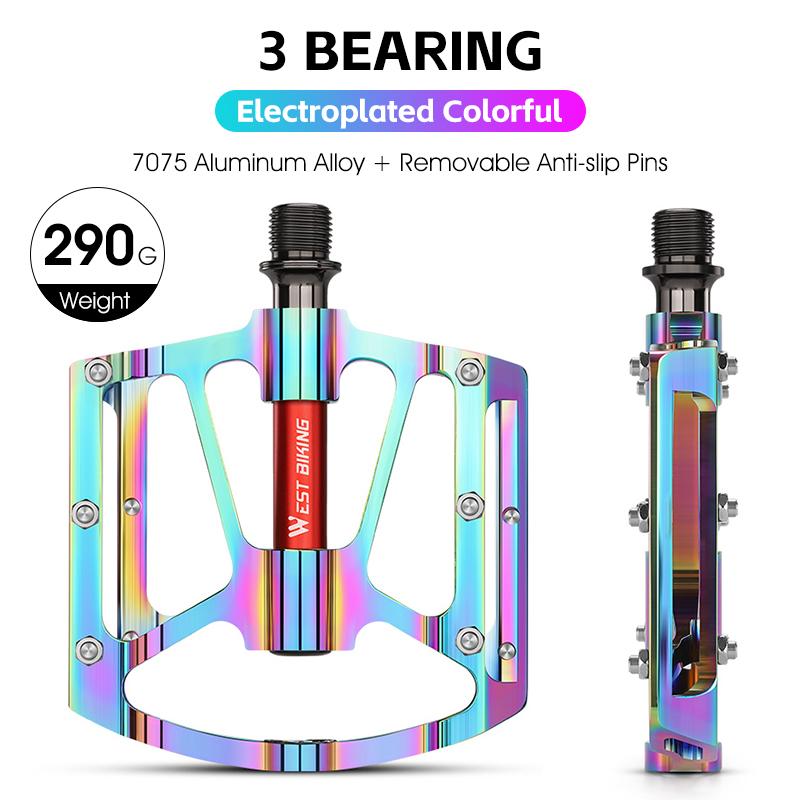 WEST BIKING Bicycle Ultralight Pedals 3 Bearings MTB 7075 Aluminum Alloy Flat Pedals Road Bike Non-Slip Colorful Cycling Pedals