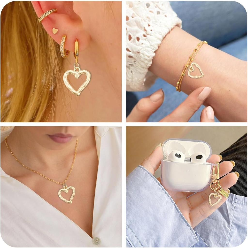 FASHEWELRY 8 шт. Позолоченные 18К шармы в форме сердца, золотистые латунные подвески в виде сердца, полые подвески-сердечки, шармы-безели для Дня святого Валентина, DIY серьги, ожерелье