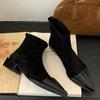 Women Pointed Toe Ankle Boots Mid Heels Suede Shoes Winter 2025 Trend New Sexy Elegant Office Shoes Fashion Pumps Botas Mujer