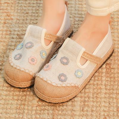 Весенние повседневные туфли в литературном и этническом стиле женские одинарные туфли на плоской подошве с ленточным каблуком повседневные туфли с неглубоким горлом из хлопка и льна с вышивкой женские