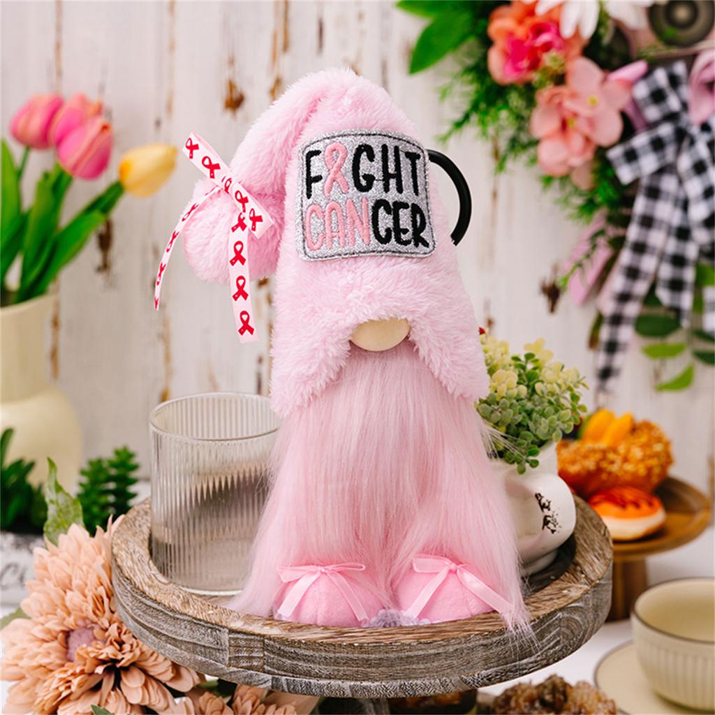 Fight Cancer Gnomes Plushies,Plush Breast Cancer Awareness Gnomes with Pink Ribbon,Stuffed Swedish Tomte for Women