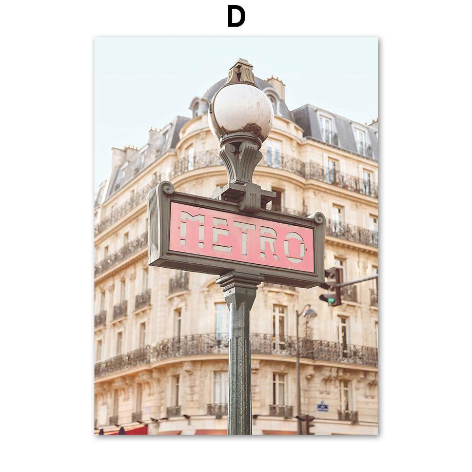 Nordic Posters And Prints Paris Small Town Pink Flower Car Umbrella Wall Art Canvas Painting Wall Pictures For Living Room Decor