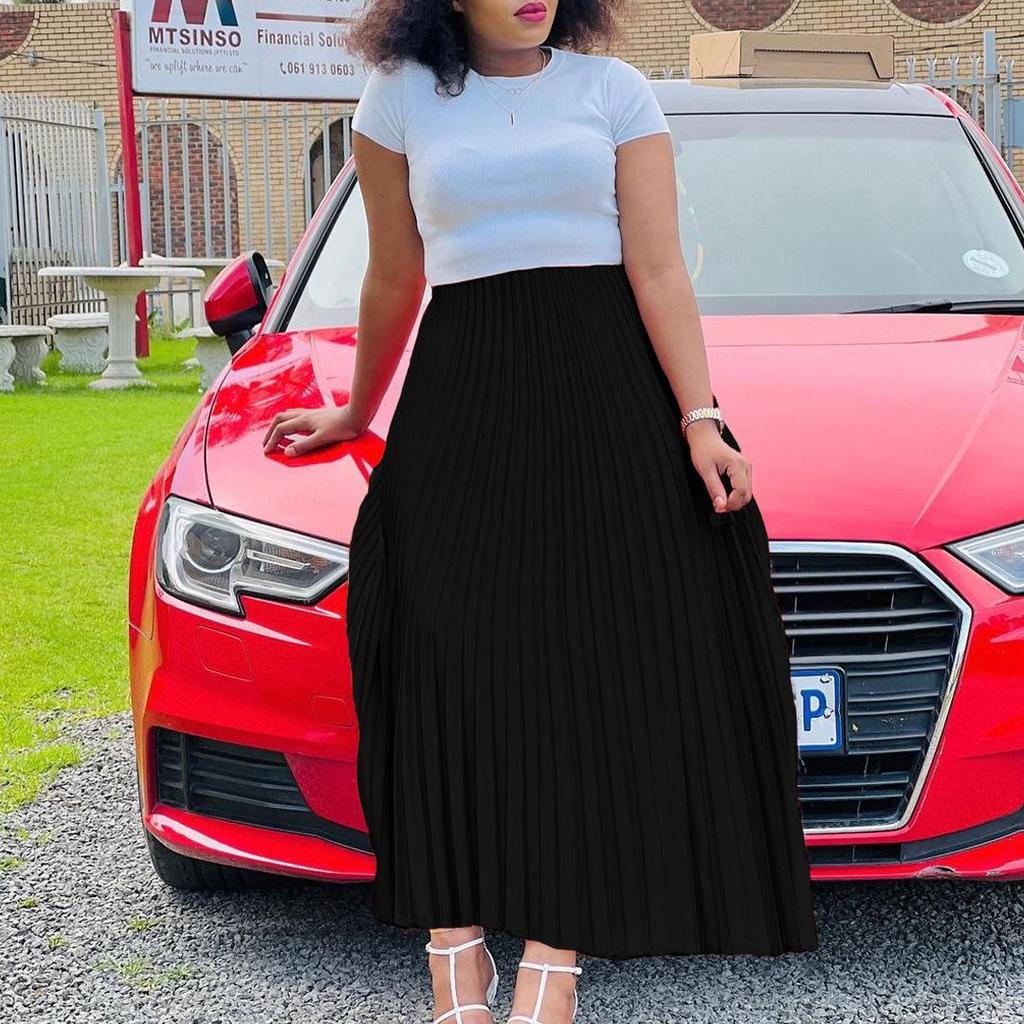 Женская плиссированная макси-юбка больших размеров 2022 года — однотонная, с высокой талией, в европейском и американском стиле