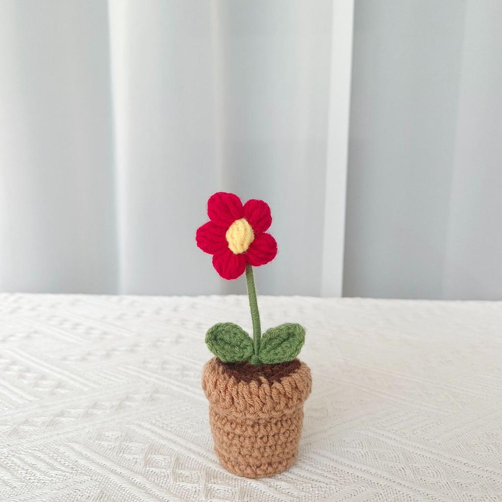 Вязаный крючком искусственный цветок в горшке, милый креативный декоративный подарок для дома