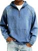Мужская стираная однотонная свободная толстовка с капюшоном на молнии - Коллекция Осень/Зима 2025