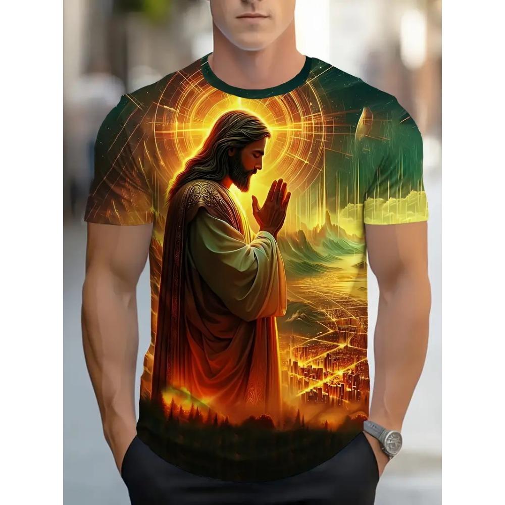 Jesus Lion Graphic 3D Print Kids T-shirt Tops Fashion Casual Short Sleeve Crew Neck T-Shirt Summer Boy and Girl Tee Top
