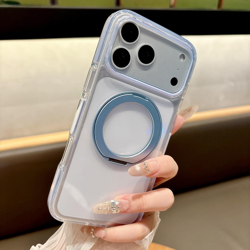 Подходит для IPhone17pro Ледяной Кристалл Магнитный Чехол для Мобильного Телефона 360 Вращающаяся Подставка Apple 16 Двухцветный Прозрачный Защитный от Падений Чехол