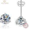 S925 Silver Set 1ct Zircon Stone Woman Classic Simple Small Fresh Three Claw Earrings
