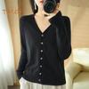 Women Knitting Sweater V-Neck Long Sleeve Button Down Sweater Cardigan Solid Color Loose Fit Crochet Texture Coat