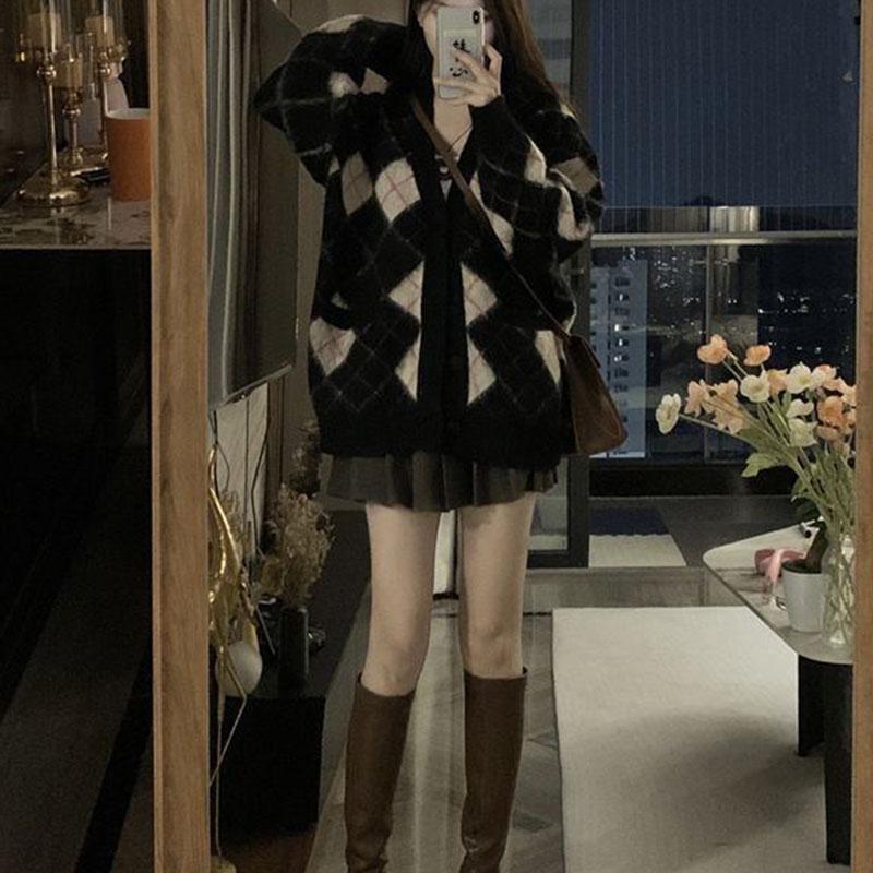 Кардиган-свитер женский осенне-зимний соленый сладкий возрастной свитер с v-образным вырезом и длинными рукавами вязаный кардиган женский