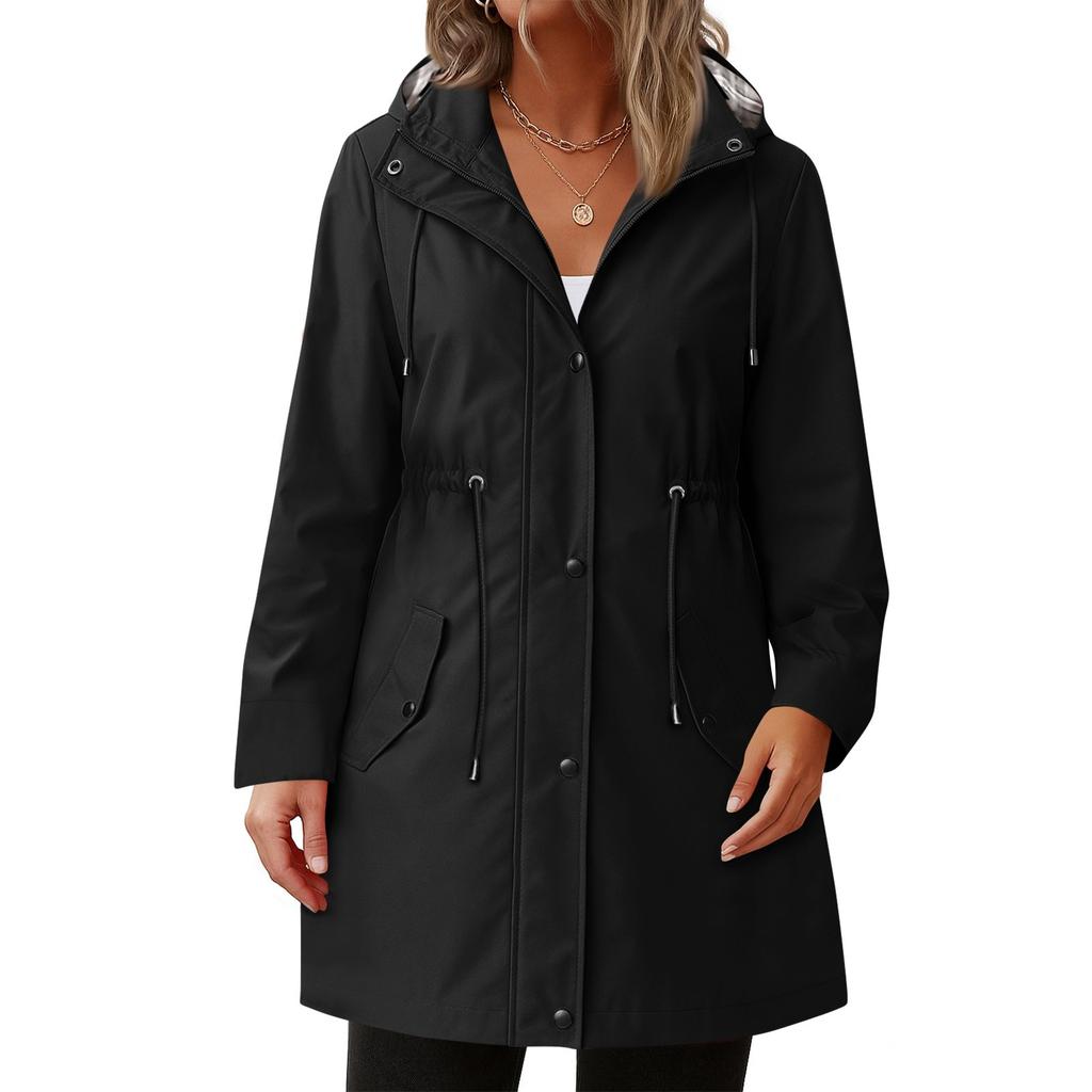 Женский модный однотонный костюм для активного отдыха с капюшоном и карманами, с длинными рукавами, водонепроницаемая куртка