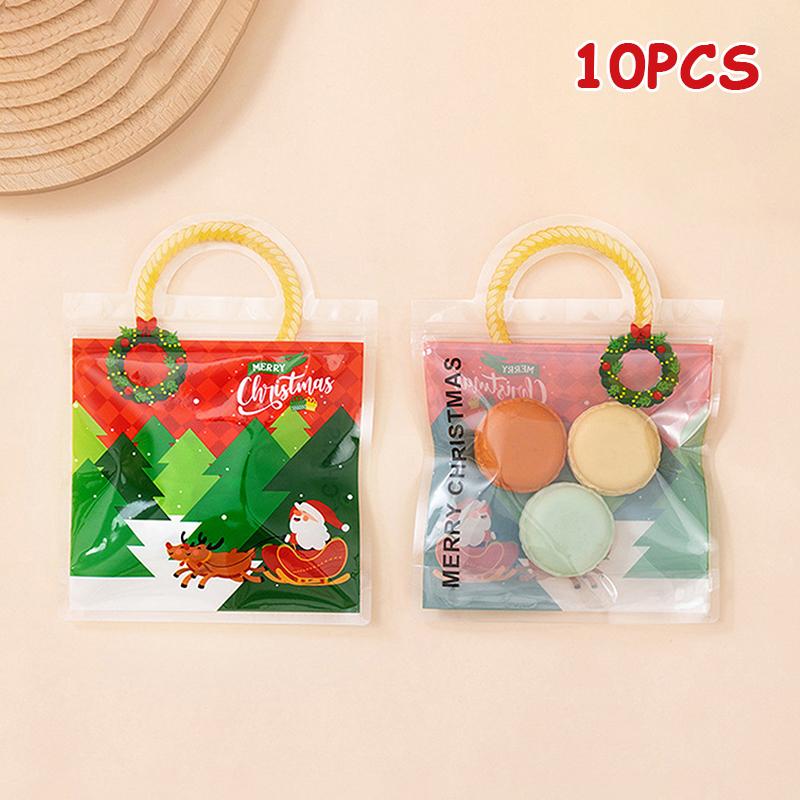 10 шт. Рождественский пакет для конфет, пластиковый пакет для печенья, мультяшный рисунок лося и снеговика, упаковочный пакет для рождественской вечеринки, рождественские принадлежности