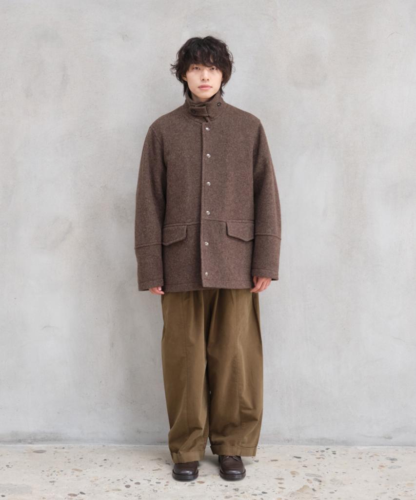 HORLISUN Idaho Snap Button Wool Half Coat Melange Brown