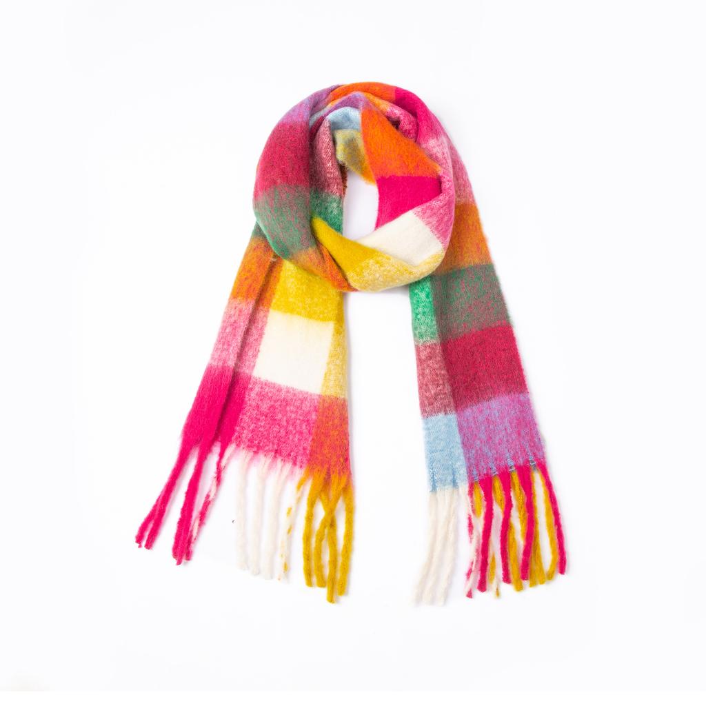 Autumn and Winter New Thickened Shawl Imitation Mohair Coarse Whiskers Colorful Plaid Scarf