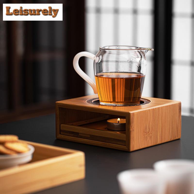 Zne Bamboo Teapot Warmer Роскошный чайник для заваривания чая с подогревателем свечей Набор Trivet Tea Veve Kettle Stand Поднос для подачи чая Аксессуары Орнамент