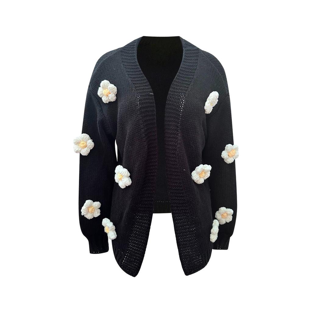 Женский повседневный модный удобный цветочный кардиган с длинным рукавом и уличным трендом, вязаный свитер