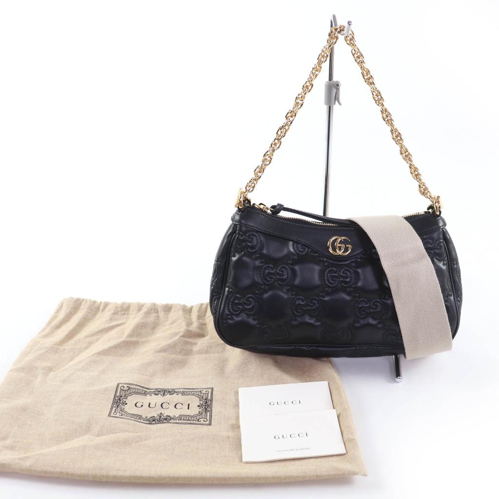 Превосходная сумка GUCCI через плечо GG Matelasse 2-way кожаная сумка черная 735049 Б/у